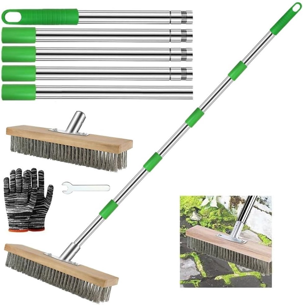 Draadbezem met Steel - Hout en Roestvrij Staal - Sterke Metalen Borstelharen - Duurzaam en Robuust - Voor Tuin en Terras