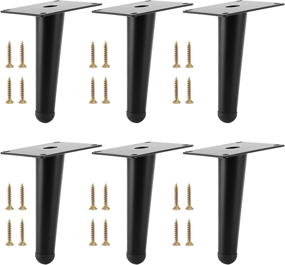 Set van 6 schuine meubelpoten 12 cm zwart kegelvormig voor bank kast tafel