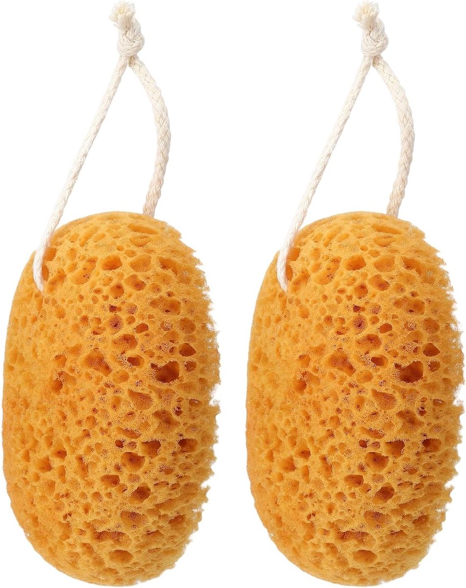 2 Stuks Natuurlijke Bad Sponsen voor Douche, 15.5 cm Peeling, Ultra Zacht, Honingraat Spons met Koord, Diepe Reiniging, Douche Accessoires voor Mannen en Vrouwen