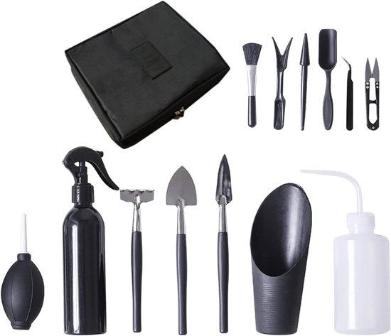 Vetplant Gereedschap Set - Bonsai Tools - Planten Verpotten - All-in-één Oplossing - 15 stuks - Zwart — afbeelding 4