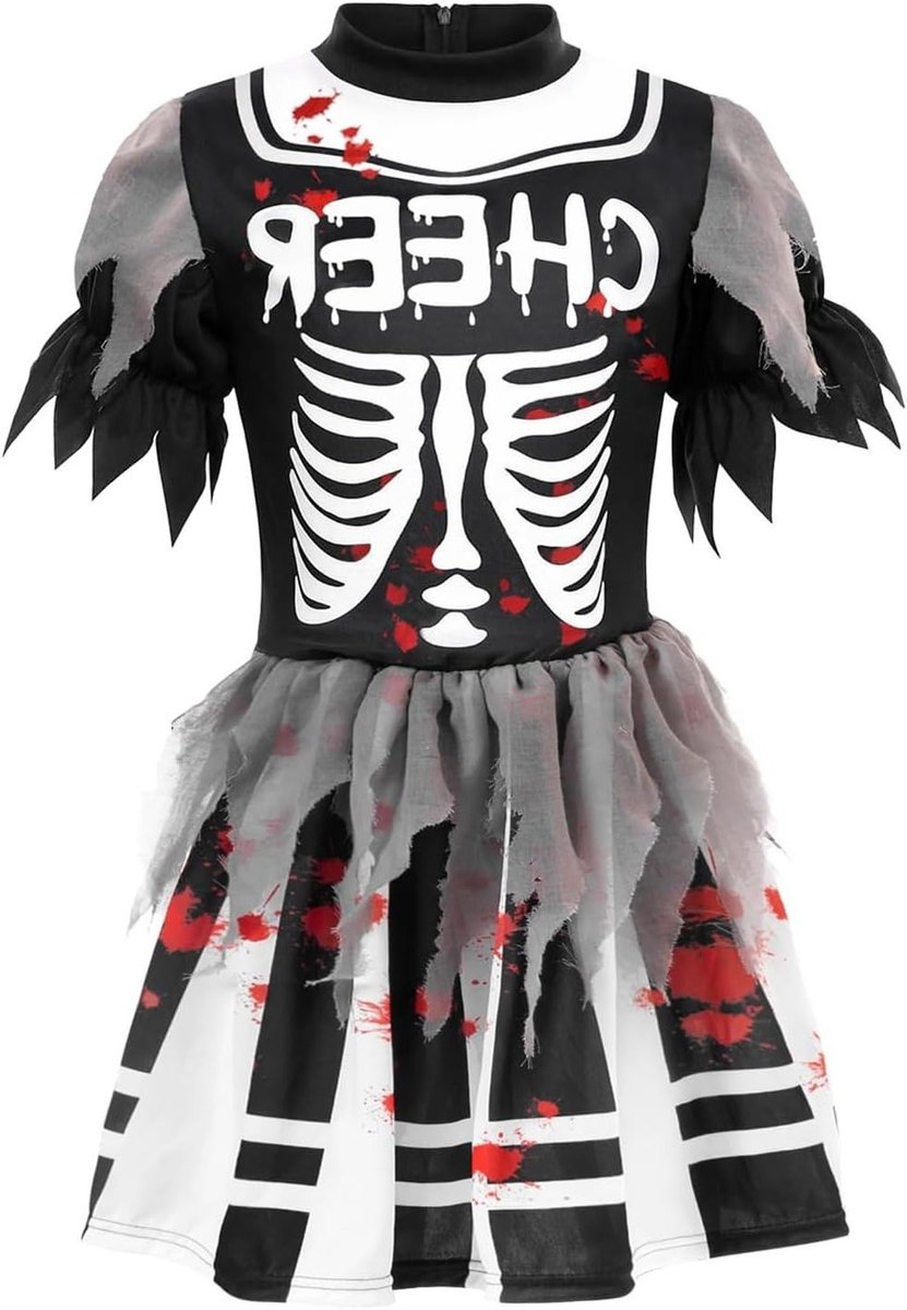 Zombie Cheerleader Kostuum voor Kinderen - Halloween Kostuum voor Meisjes en Carnaval Feest