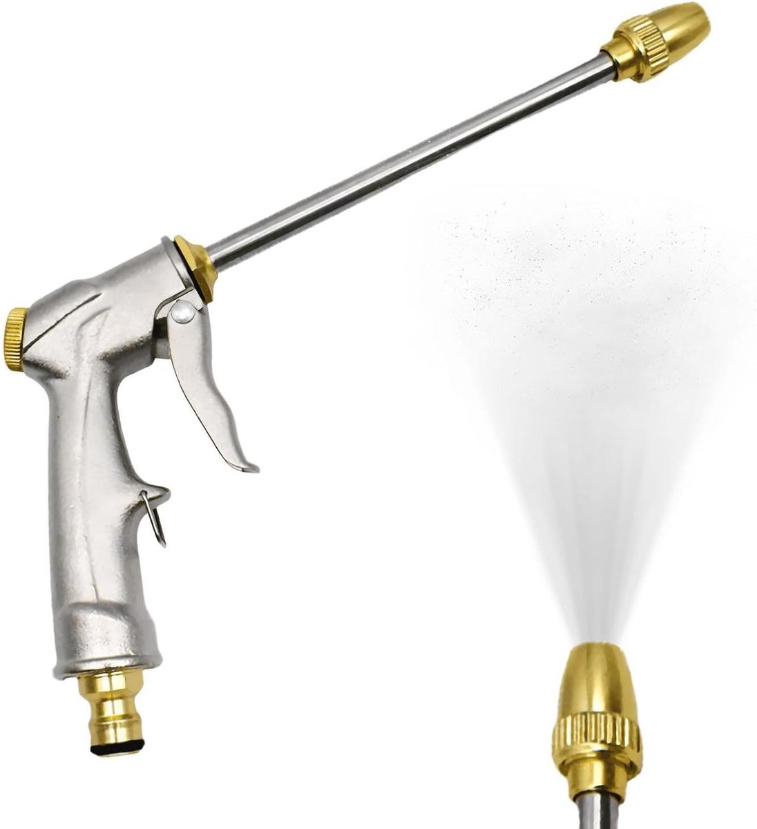 Hogedruk mondstuk - Draaibare sproeikop - Vlekken verwijderen - Robuuste constructie - 164 cm - Zilver