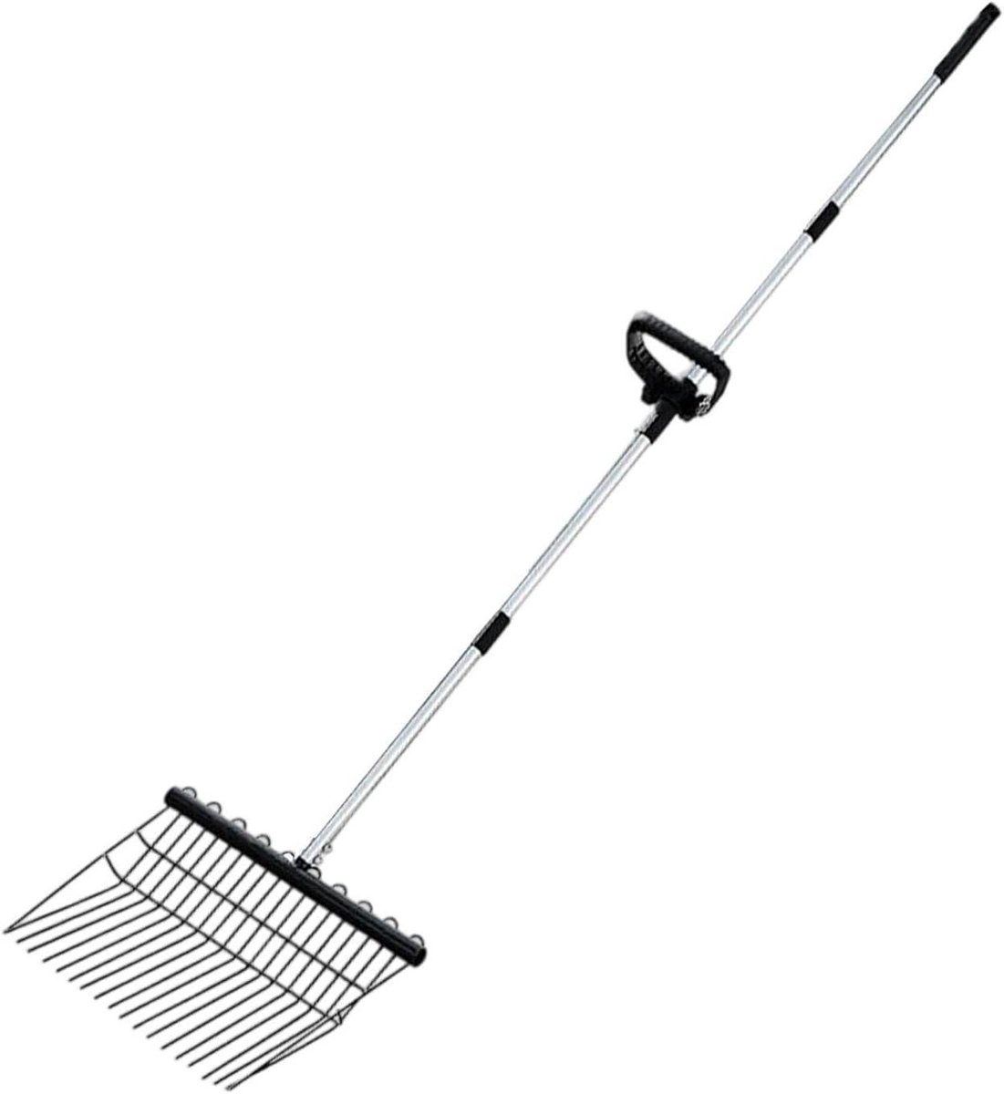 Handhark Tuingereedschap - Mestschep Grijper - Tuin Onderhoud - Verstelbare Steel - 166 cm - Zwart