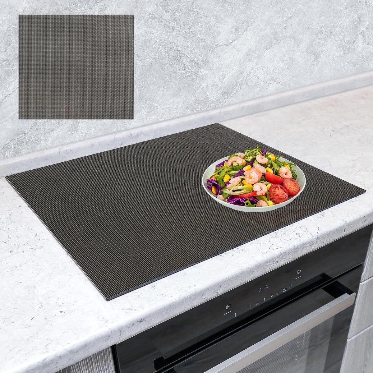 Beschermmat voor Inductiekookplaten - Antislip Siliconen Mat, Herbruikbaar en Warmtebestendig, 52 x 60 cm, Grijs en Zwart