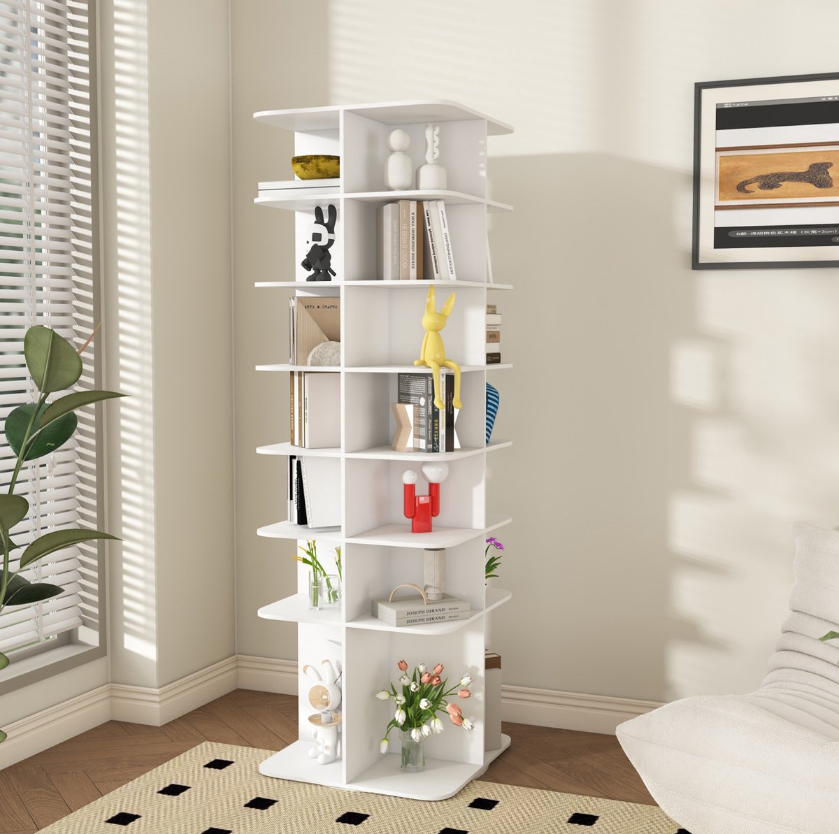 DESMIU Schoenenrek - 360 Graden Draaibare Schoenenorganizer Met 7 Niveaus - Vrijstaand Voor Hal En Slaapkamer - PVC - 60x60x184 Cm - Wit