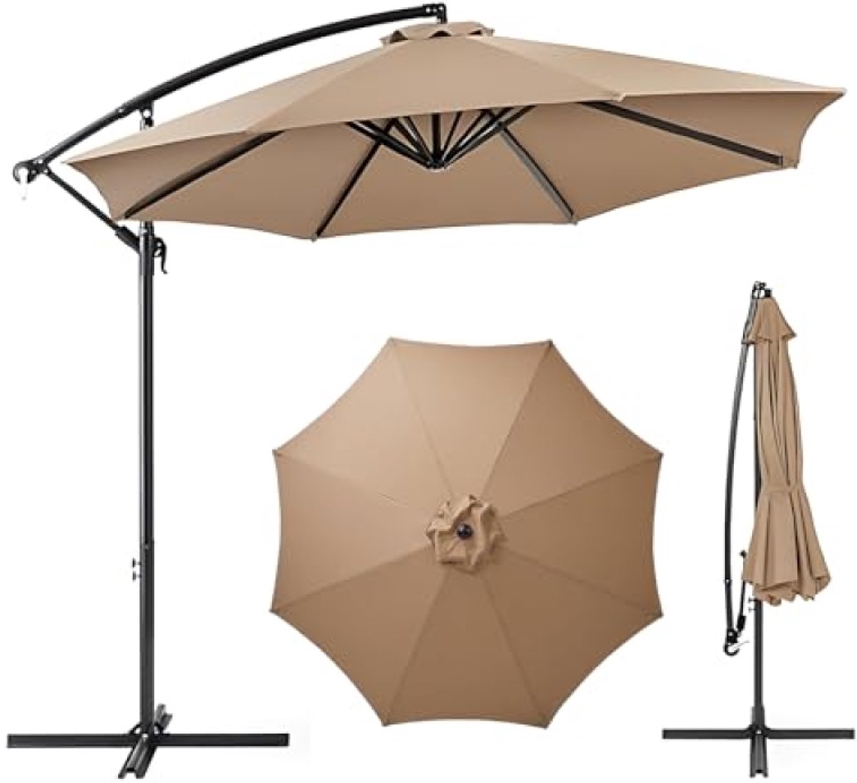 Parasolhoes voor 3 meter frame, waterdicht, UV-bescherming, vervangend scherm voor 8 stangen, reserveluifel voor buiten (Kaki)