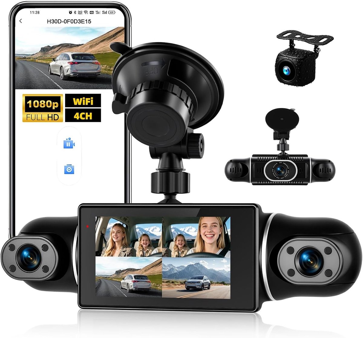 360° Dashcam - Multikamera Systeem - 2K Frontcamera + 3 x 1080p - WiFi & App-besturing - Voor Auto's