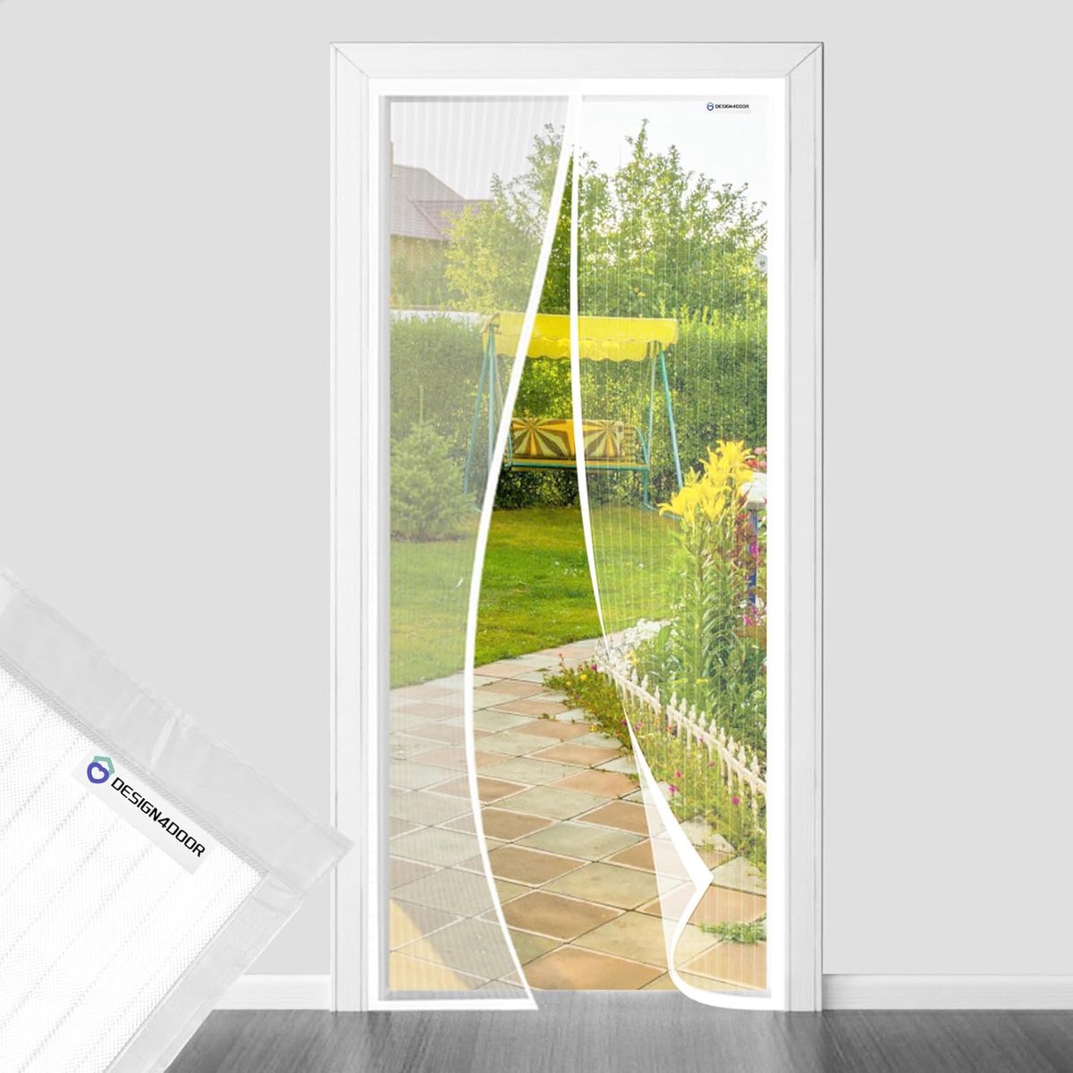 Balkondeur Hor Wit 150x240cm - Hoge kwaliteit polyester - Eenvoudig te monteren - Geniet van frisse lucht zonder muggen - ShopVlot