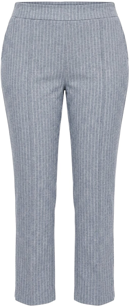 Ulla Popken - Dames - Broek krijtstrepen persplooien elastische tailleband - Middengrijs melange - Maat 54+
