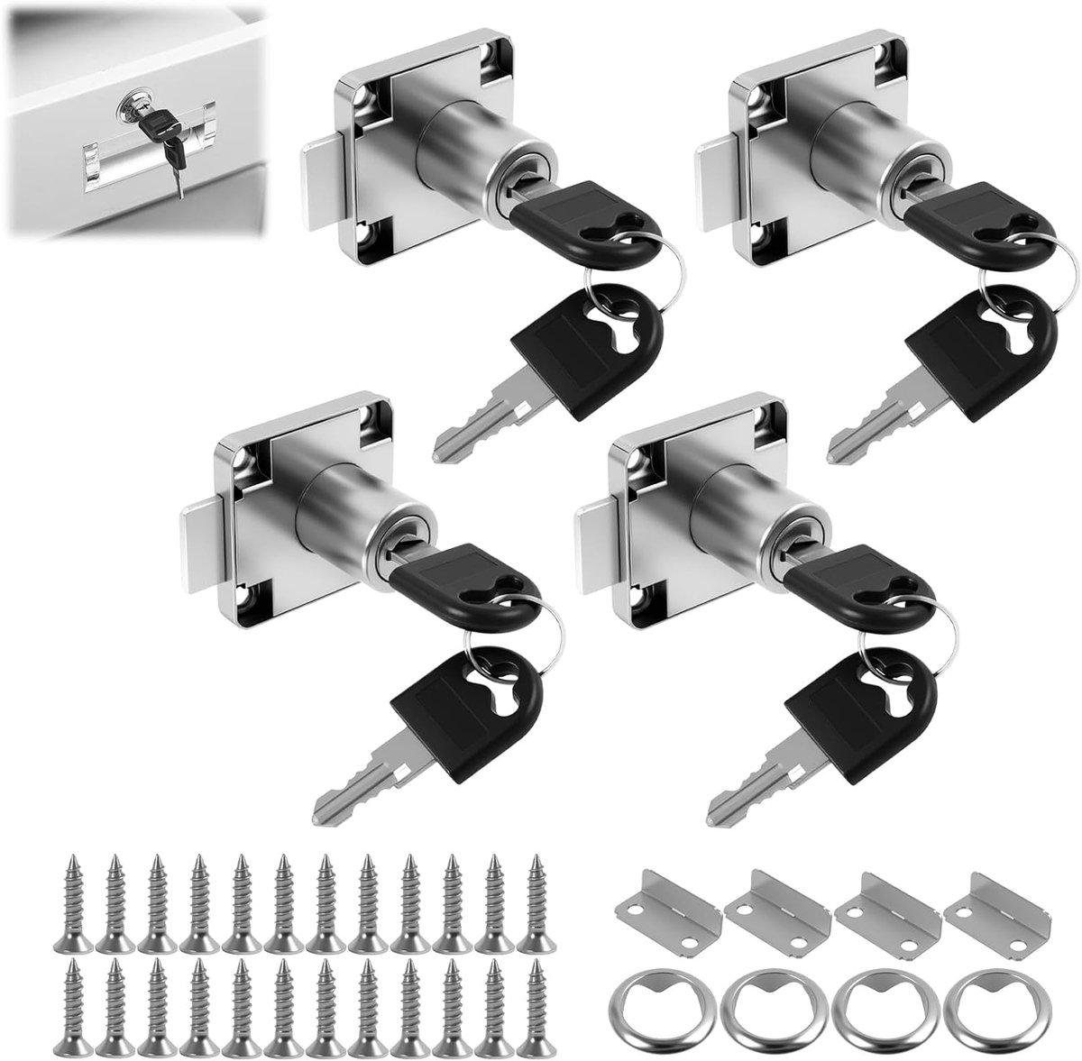 4 stuks meubelsloten met universele sleutels, ladeslot van zinklegering, brievenbusslot, kastslot, metalen kastslot - ShopVlot