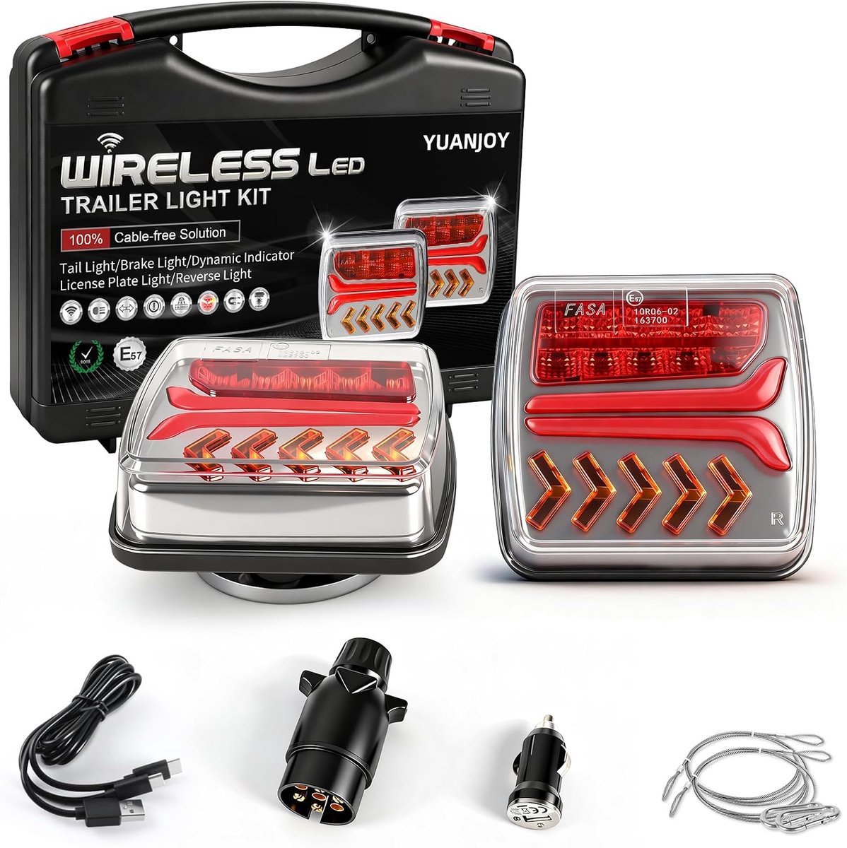 Magnetic Wireless LED Rear Lights Trailer Set, 12 V Cable, Dynamic Trailer, Rear Light, Car, Caravan, Waterproof - ShopVlot