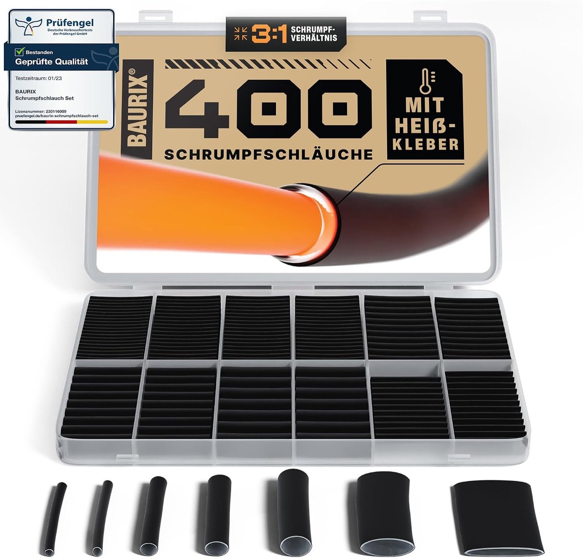 Krimpkous set 400 stuks - 3:1 waterproof met lijm - professionele kabelisolatie - ideaal voor reparatie - ShopVlot