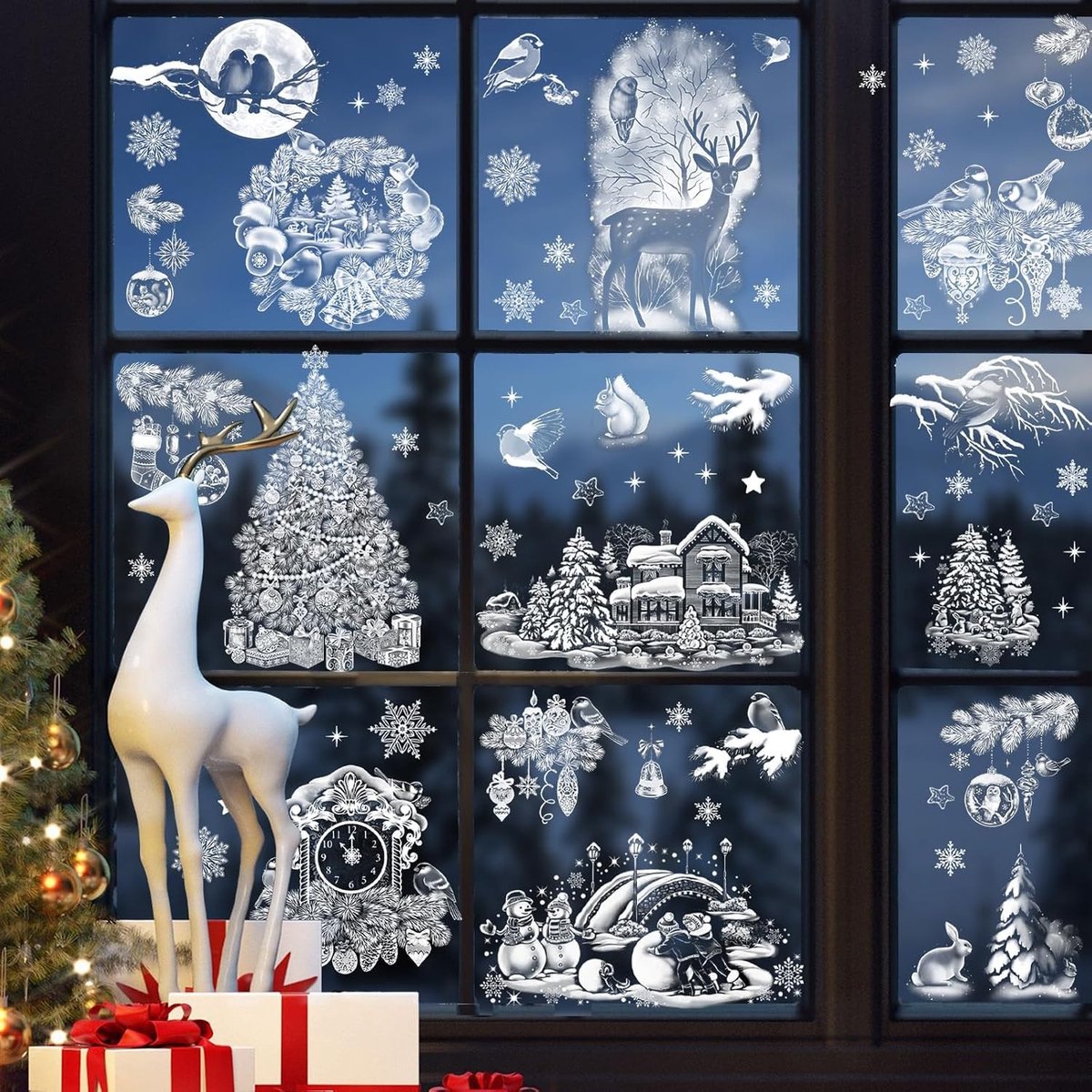 Raamstickers Kerstmis - Wit - 30 x 20 cm - Herbruikbare PVC Stickers voor Raamdecoratie
