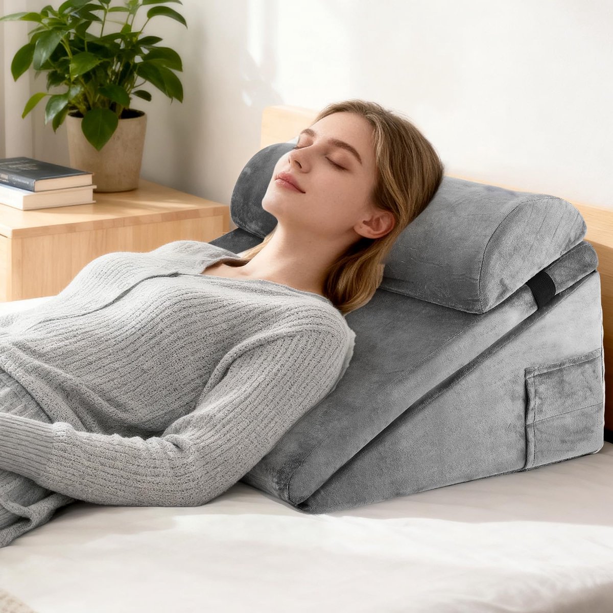 Strixorn Triangulair Geheugenvorm Kussen voor Bed, Inclinatief Kussen voor Apneu Gedurende Slaap, Leeskussen voor Bed - ShopVlot