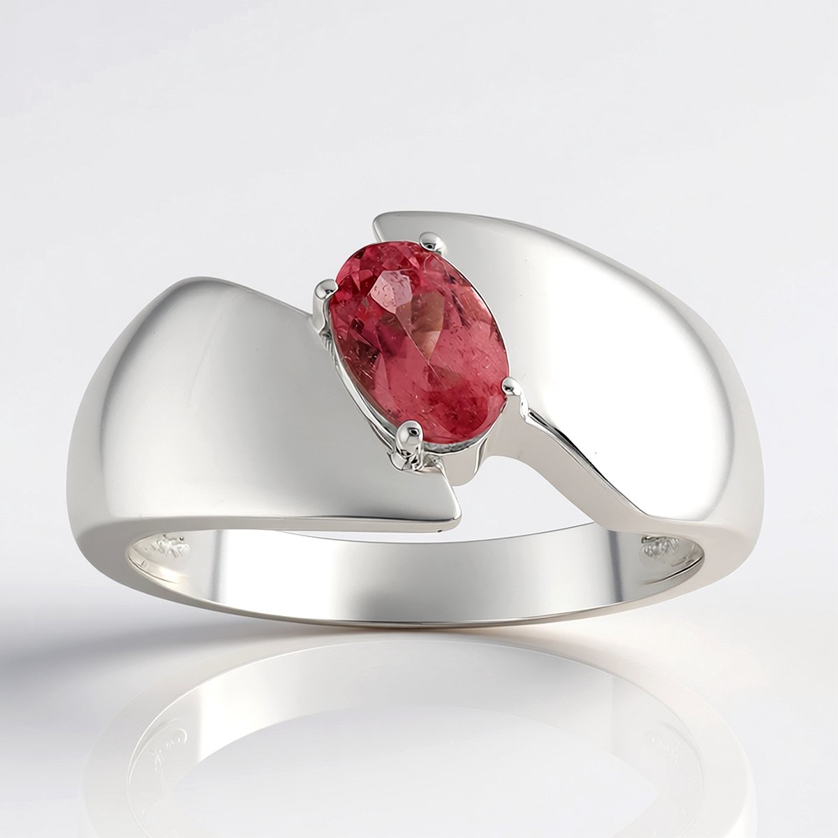 Cavill - Zilveren ring 925 sterlingzilver met palladium - Braziliaanse roze toermalijn 0,408 ct - Ovaal geslepen edelsteen - Modern design dames ring