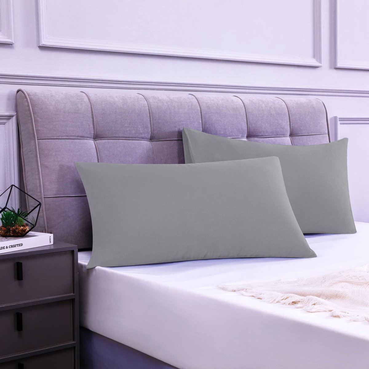 Set van 2 kussenslopen, 100% katoen, 40 x 70 cm, 2 stuks, superzacht premium jersey hoofdkussensloop, Moonlightgrey - ShopVlot