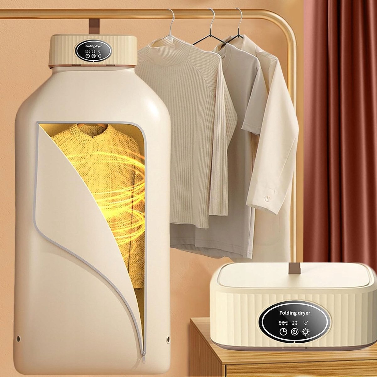 Condensdroger Wasdroger - Multifunctionele Droger - Opvouwbare Droogmachine - met UV Sterilisatie - 3 Timerstanden - 2 Snelheden - 45 dB Stil - Elektrisch Droogrek - Voor Thuis & Campers & Appartementen & Hotels