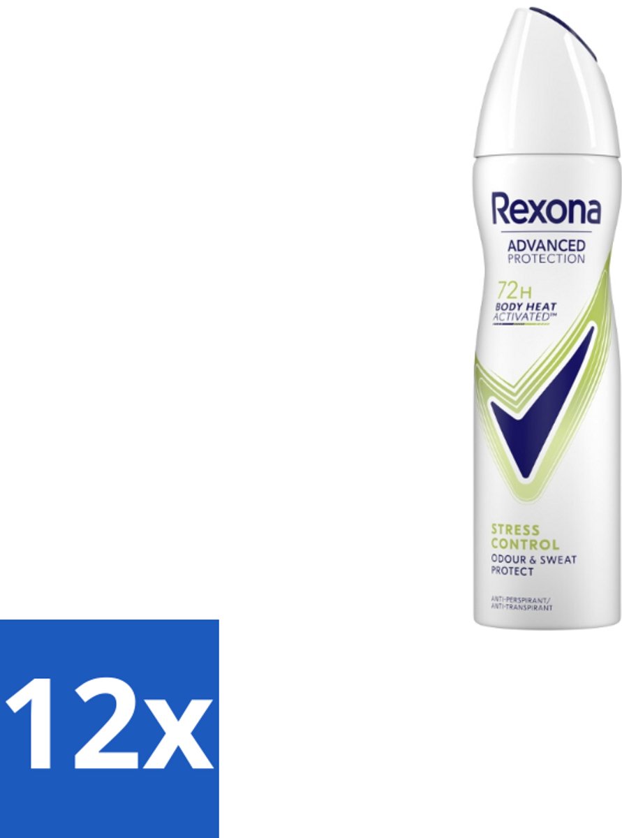 12 x Rexona - Deodorant Spray - Advanced Protection Stress Control - Tegen Stresszweet - 150 ml - 72 Uur Bescherming - Anti-transpirant - Stress - Zweet - Geur