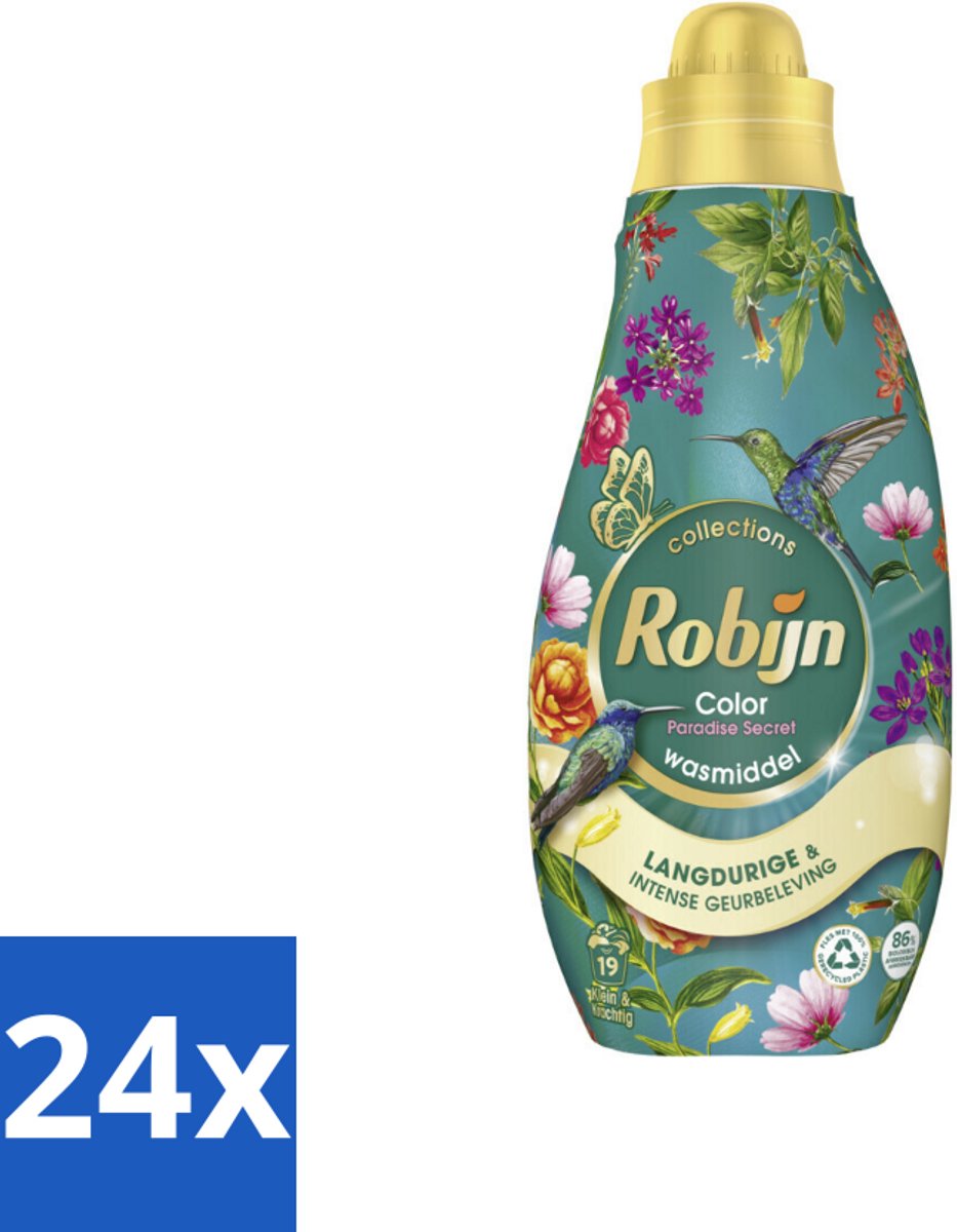 Robijn - Klein & Krachtig Collections Color Paradise Secret - Vloeibaar Wasmiddel - 19 Wasbeurten - Voordeelverpakking - 24 stuks