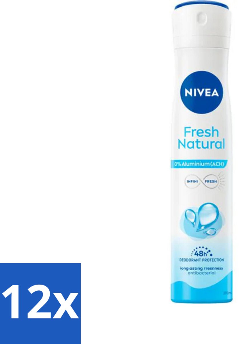 12 x Nivea - Deodorant Spray - Fresh Natural - 0% Aluminium - 200 ml - NIVEA Deodorant - Deodorant Spray - Aluminiumvrij Deodorant - Natuurlijke Deodorant - Oceaanextracten