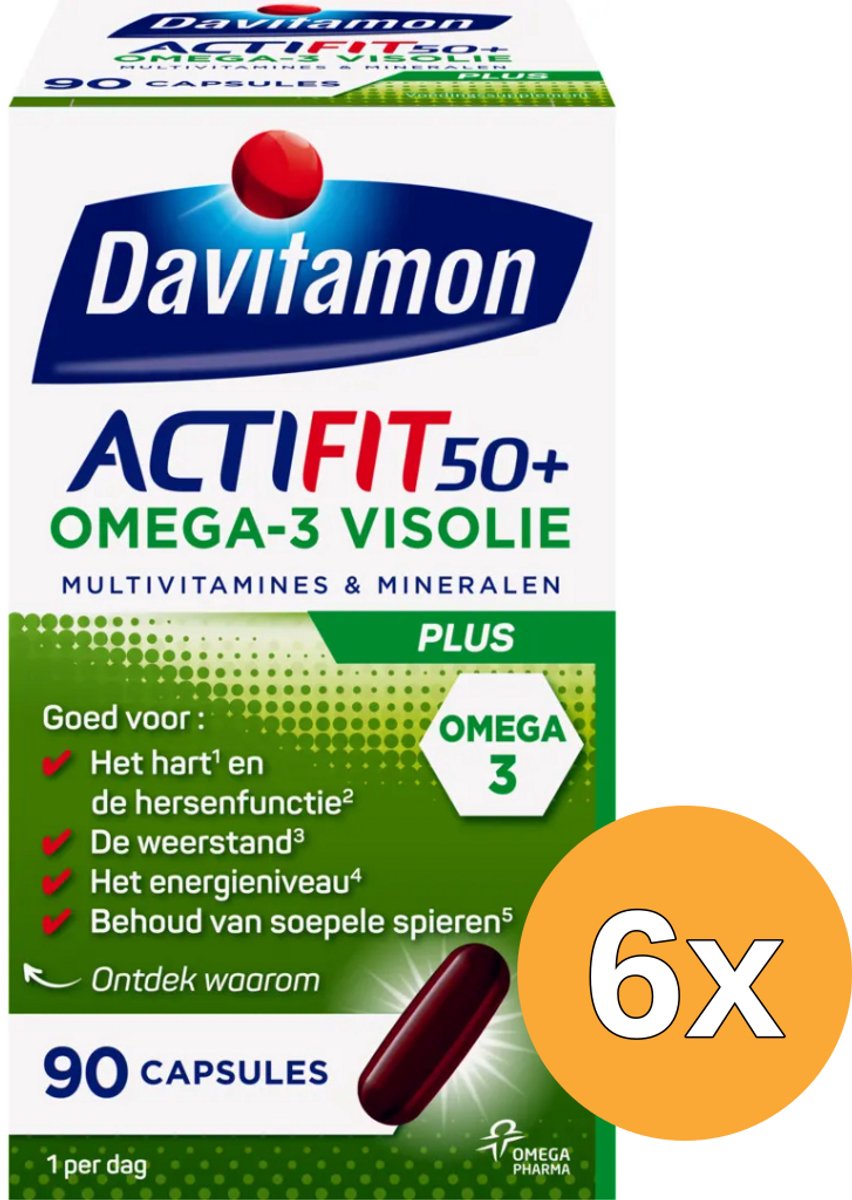 6x Davitamon Actifit 50+ Omega 3 (90 capsules)