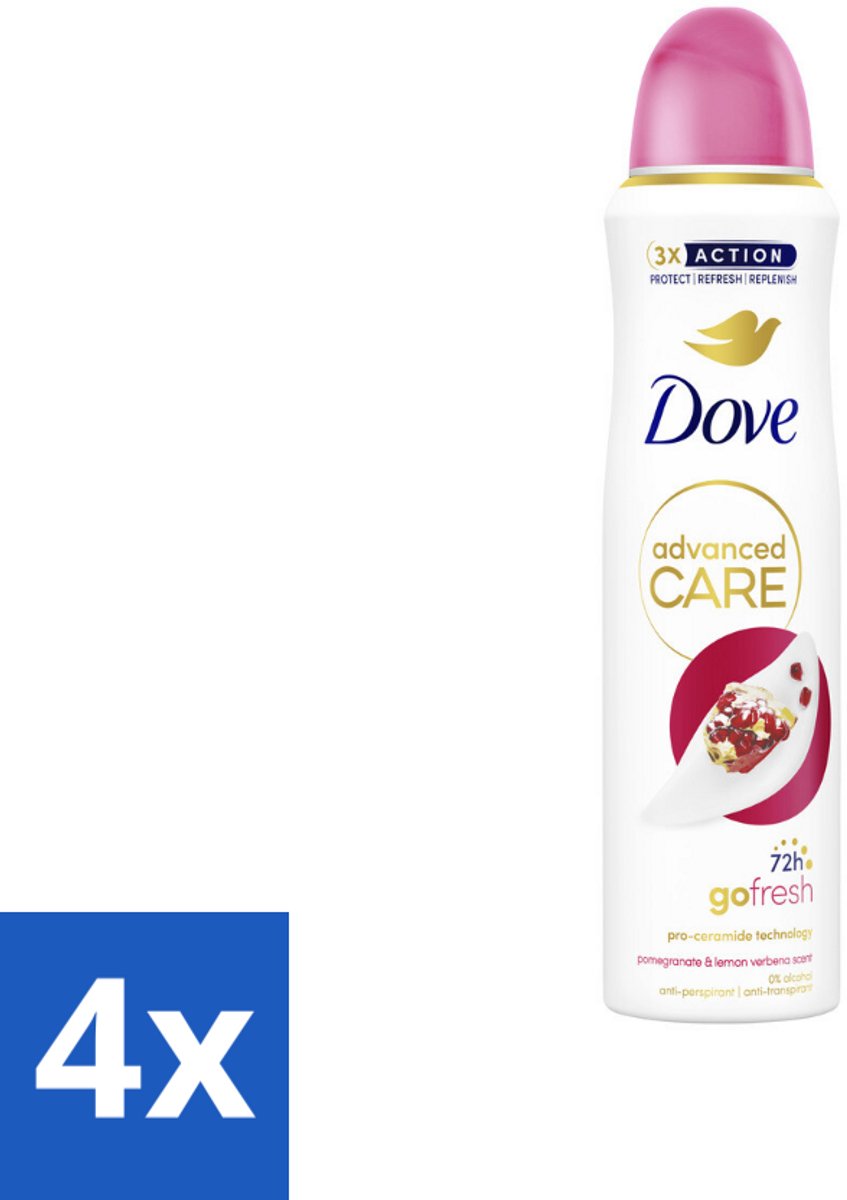 4 x Dove Deodorant Spray - Granaatappel & Citroenverbena - 150 ml - Dove Deodorant - Anti-transpirant - Deodorant Spray - Granaatappel - Citroenverbena