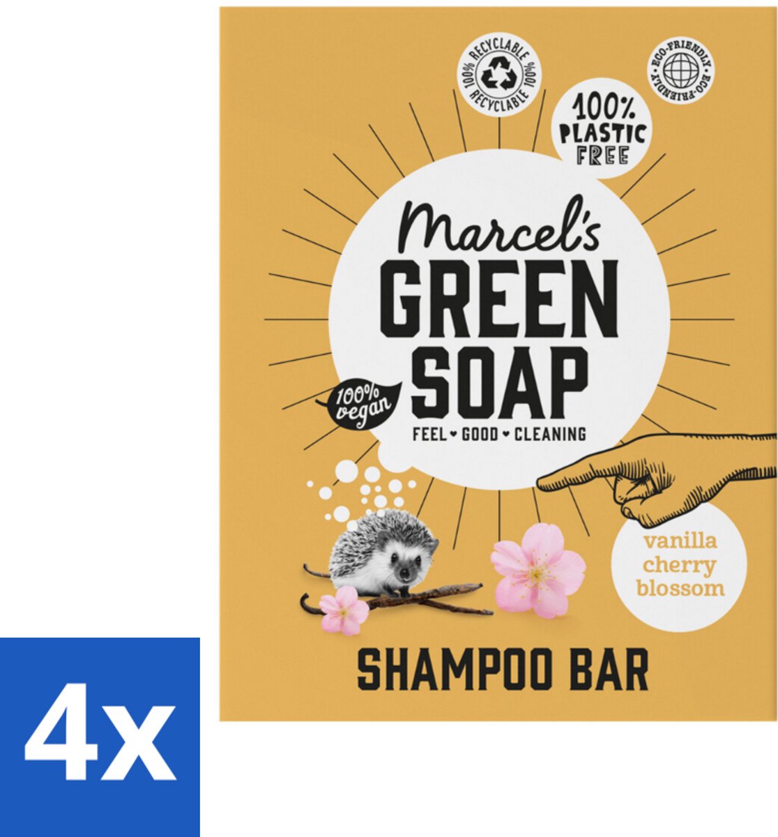 4 x Marcel's Green Soap - Shampoobar - Vanilla & Cherry Blossom - Versterkt & verzorgt - 90 gr - Plasticvrije Shampoo - Shampoo Bar - Biologische Shampoo - Vegan Shampoo - Natuurlijke Shampoo