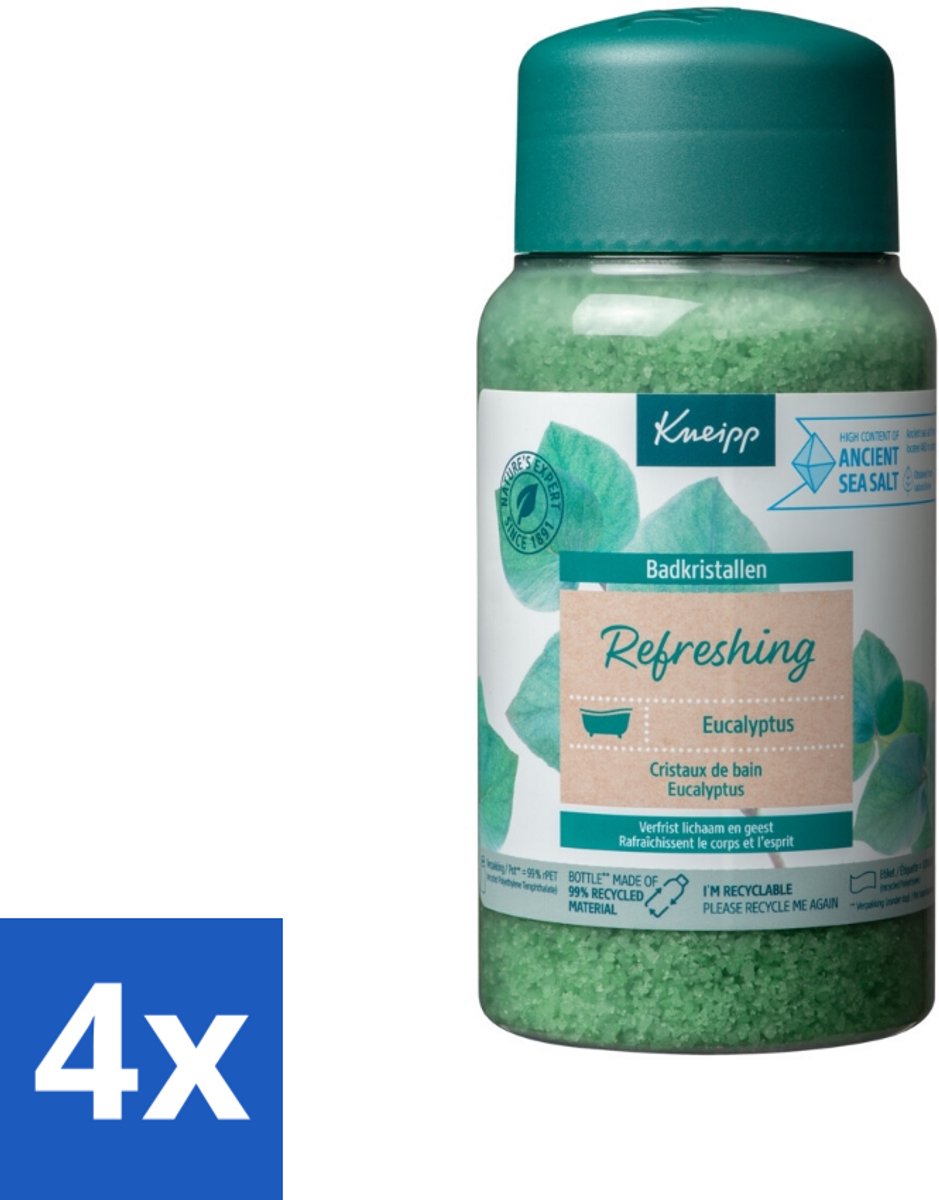 4 x Kneipp - Badzout - Badkristallen - Mint Eucalyptus - 600 g - Badzout - Badkristallen - Eucalyptus - Mint - Verfrissend