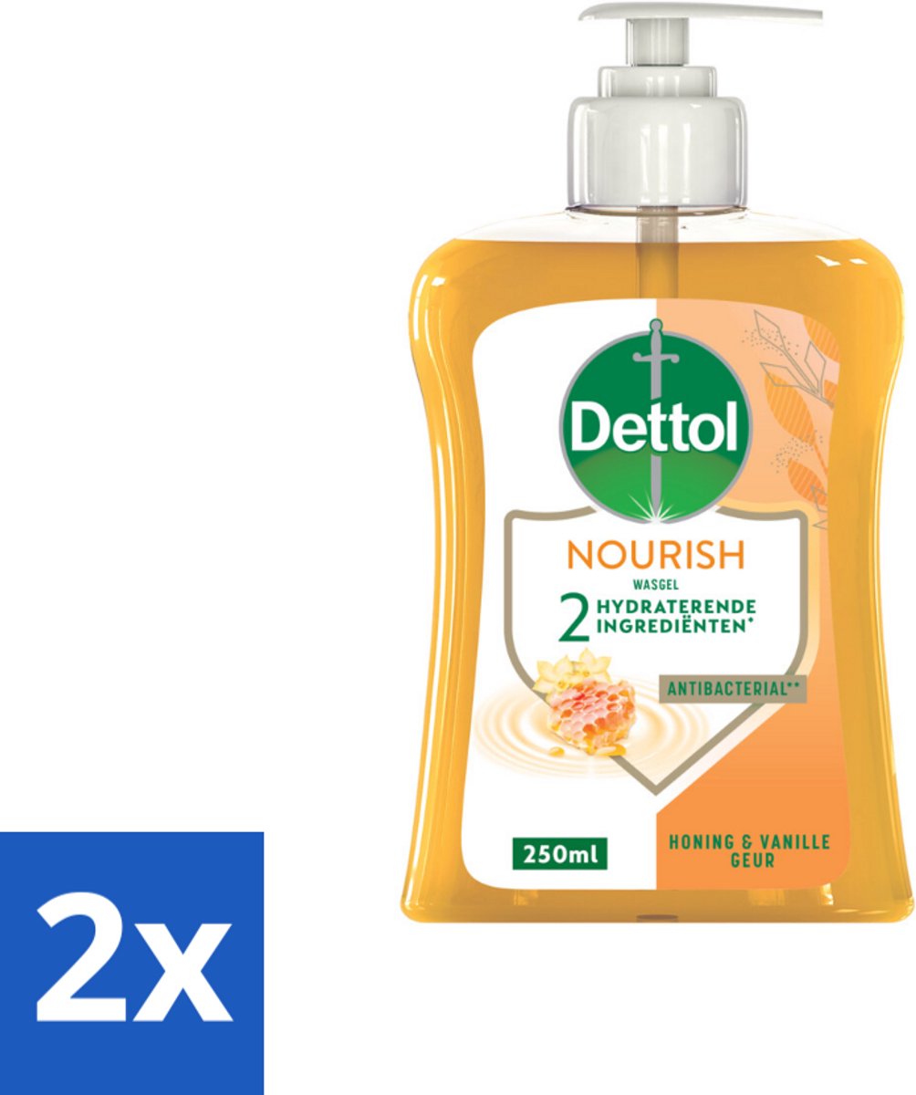 2 x Dettol - Handzeep - Nourish - Honing & Vanille - 250 ml - Antibacteriële Handzeep - Handzeep Met Honing - Handzeep Met Vanille - Verzorgende Handzeep - Manuka Honing