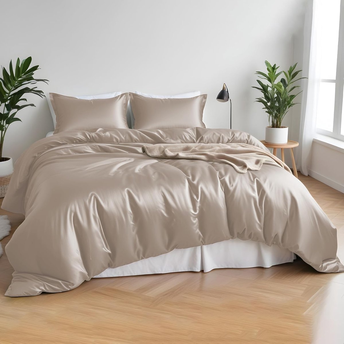 Dekbedovertrek set 4-delig - 100% bamboe - taupe - zacht en koel beddengoed - ShopVlot