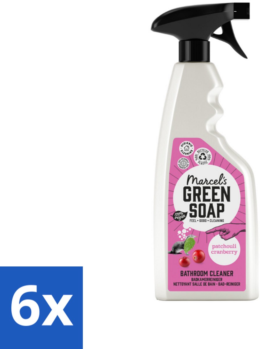 6 x Marcel's Green Soap - Badkamerreiniger - Patchouli & Cranberry - Krachtige werking - 500 ml - Badkamerreiniger - Schoonmaakproduct - Milieuvriendelijk - Biologisch Afbreekbaar - Vegan