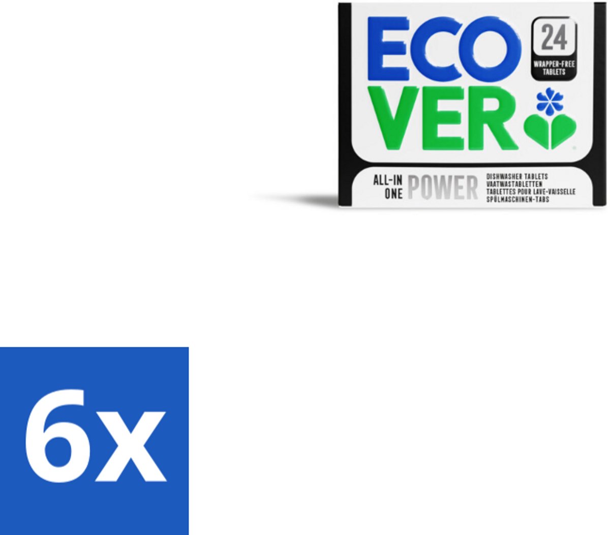 6 x Ecover - Vaatwastabletten All-in-One Power - 24 Tabs - Vaatwastabletten - Vaatwasser - Milieuvriendelijk - Biologisch Afbreekbaar - Plantaardige Ingrediënten