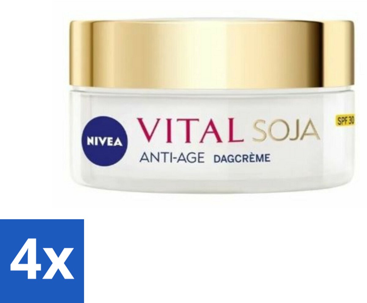 4 x NIVEA - VITAL Soja Dagcrème - Beschermende Anti-Veroudering Crème - Voor rijpe huid - SPF 30 - Met Soja-extract - 50 ml - Nivea Dagcrème - Anti-age Crème - Rimpelcrème - Soja-extract - Beschermende Dagcrème