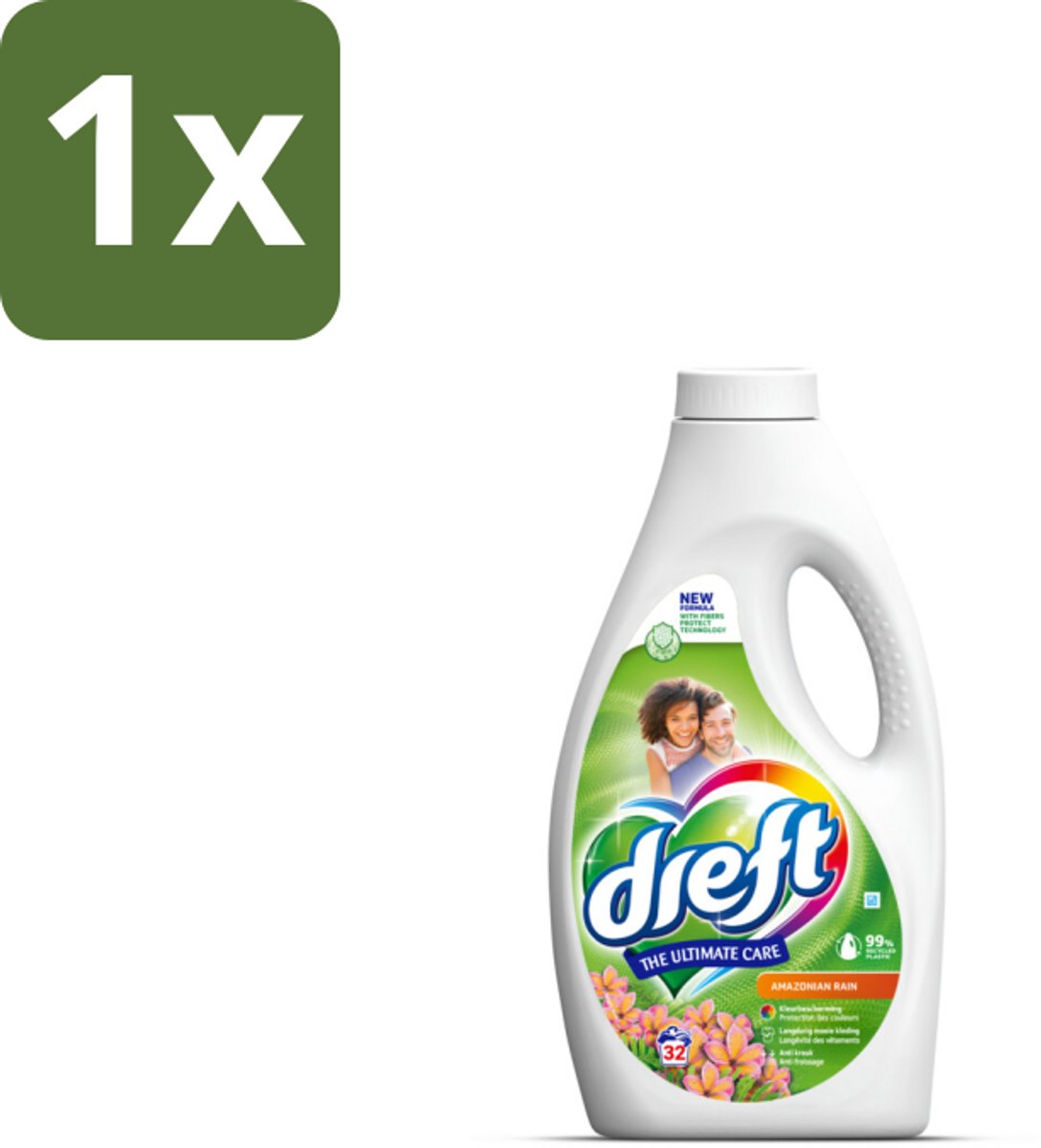 1 x Dreft - Vloeibaar Wasmiddel - Amazone Regen - Tropische frisheid - 32 Wasbeurten - Amazone Regen - Vloeibaar Wasmiddel - Wasbeurt - Wasmiddel - Fris