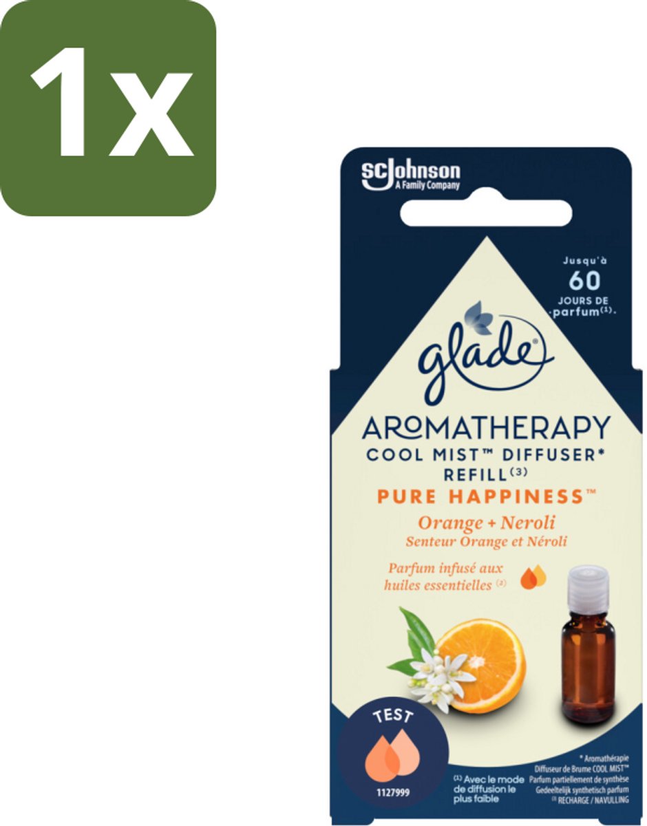 1 x Glade - Mistnavulling Pure Happiness - Aromatherapie - 17,4 ml - Aromatherapie - Geurverspreiding - Mistnavulling - Sinaasappelolie - Neroliolie