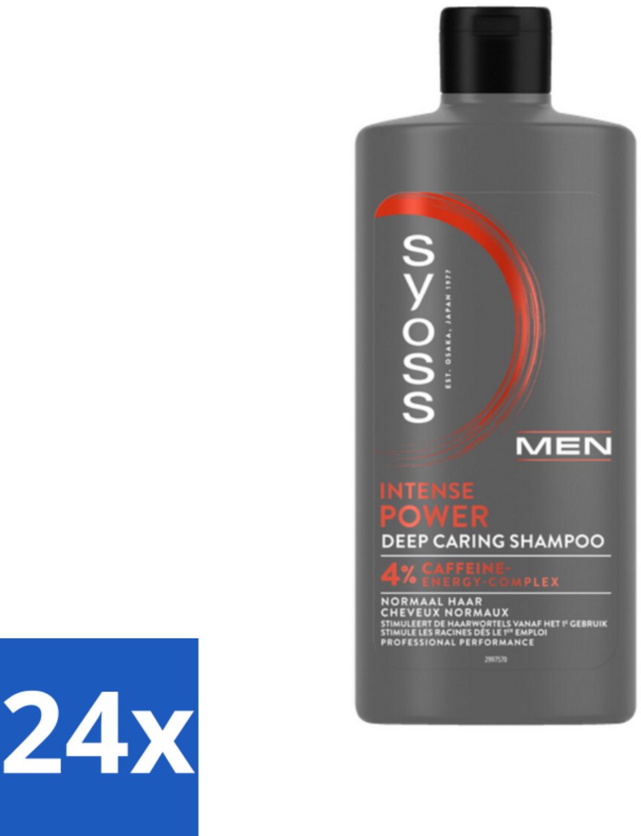24 x SYOSS - Men Power - Shampoo - Langdurige Styling - 440ml - Haarverzorging Mannen - Shampoo Voor Mannen - Haargroei Stimuleren - Cafeïne Shampoo - Natuurlijke Shampoo