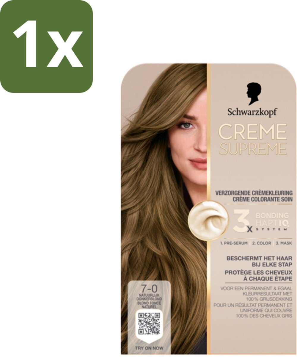1 x Schwarzkopf - Haarkleuring - Creme Supreme 7-0 - Natuurlijk Donkerblond - 245g - Haarkleuring - Permanent - Donkerblond - Grijsdekking - Haarverf