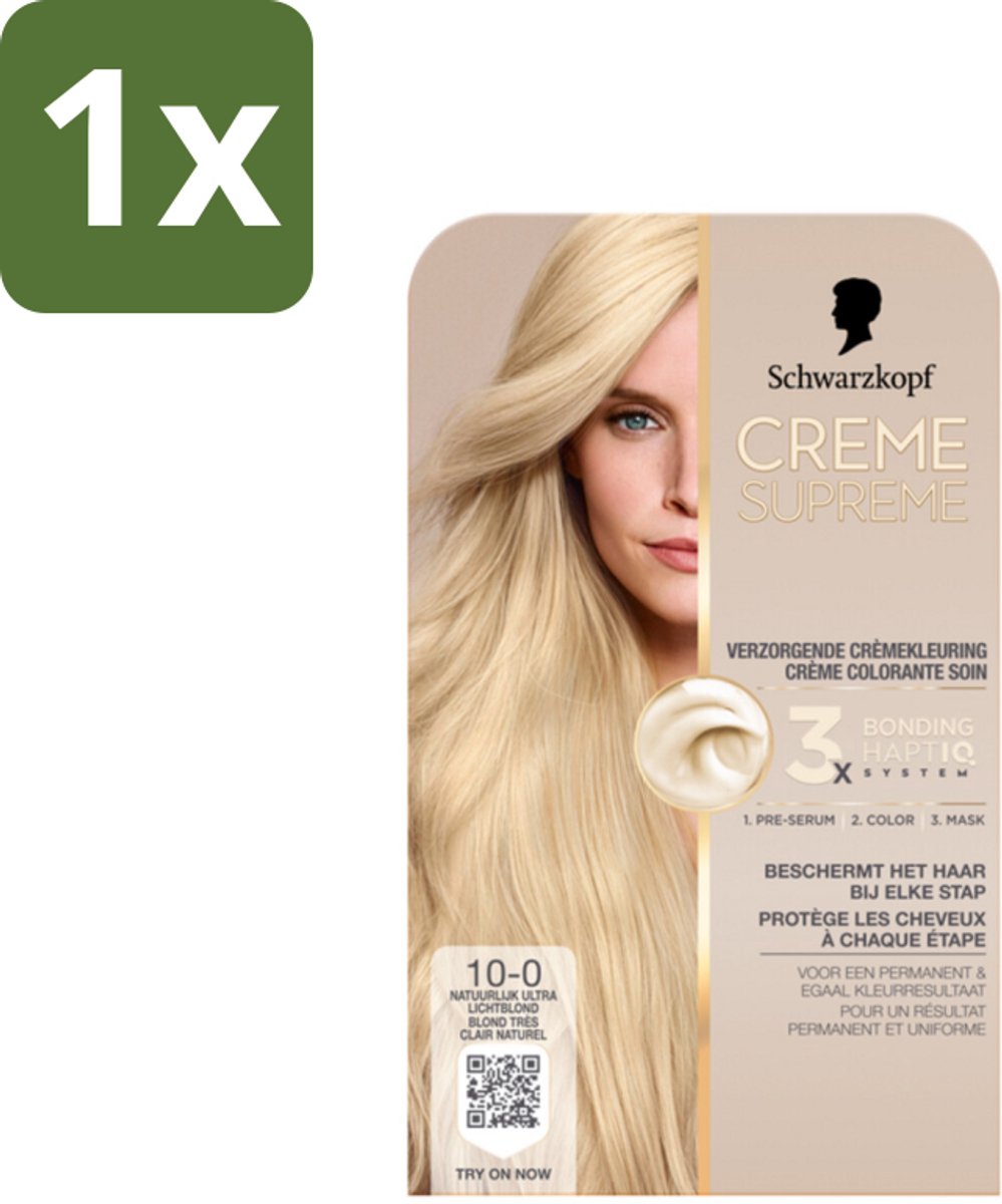 1 x Schwarzkopf - Haarkleuring - Creme Supreme 10-0 - Natuurlijk Ultra Lichtblond - 245g - Haarkleuring - Haarverf - Permanent Haarkleuring - Ultra Lichtblond - Grijsdekking