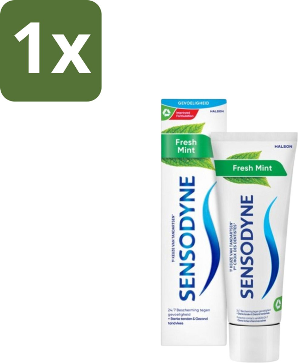 1 x Sensodyne - Tandpasta - Fresh Mint - Frisse Adem - 75 ml - Gevoelige Tanden - Tandpasta - Fluoride - Frisse Adem - Tandglazuur