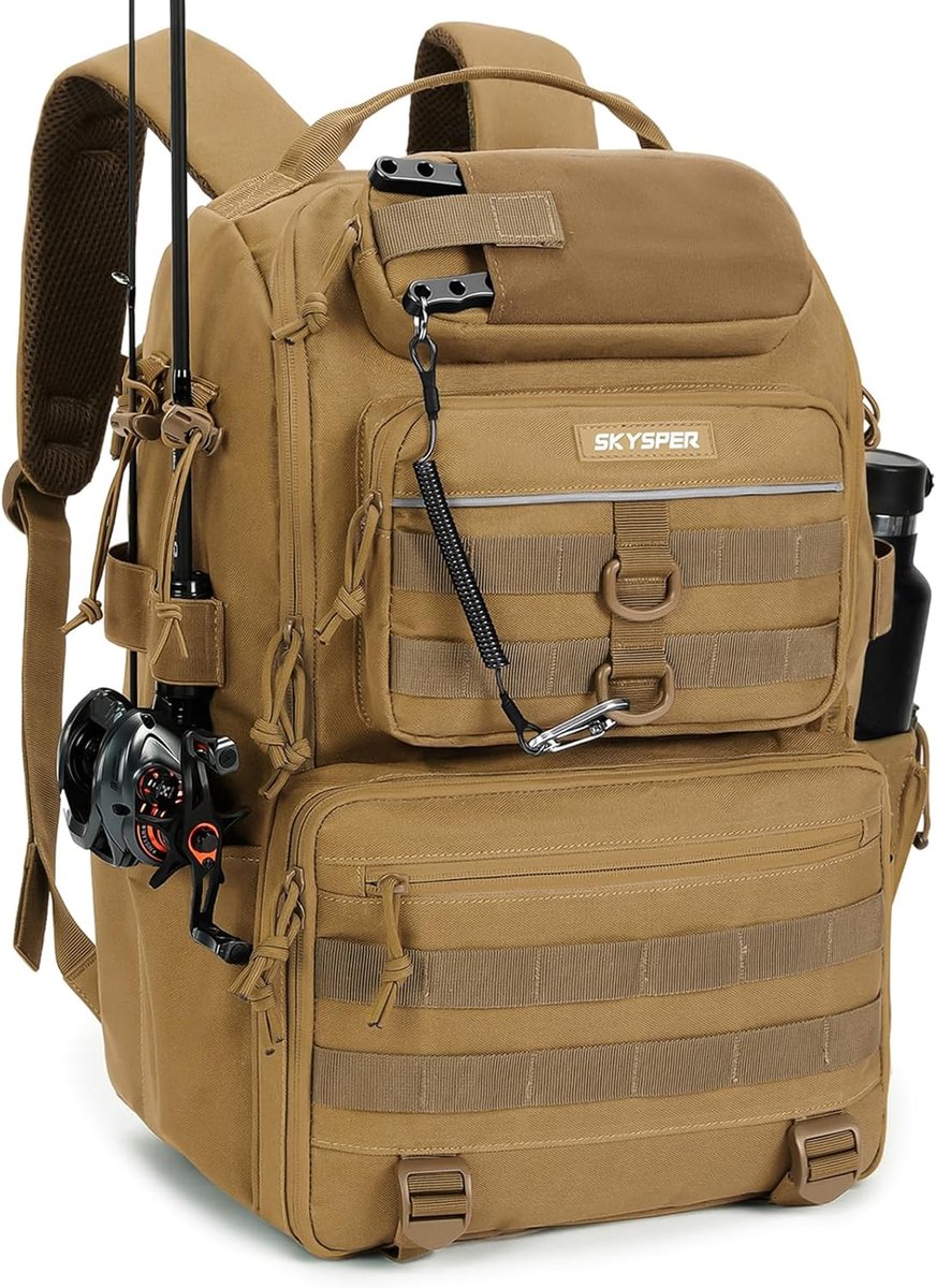 Hengelrugzak 40L - Khaki - Multifunctionele tas met hengelhouder - Ideaal voor visuitrusting