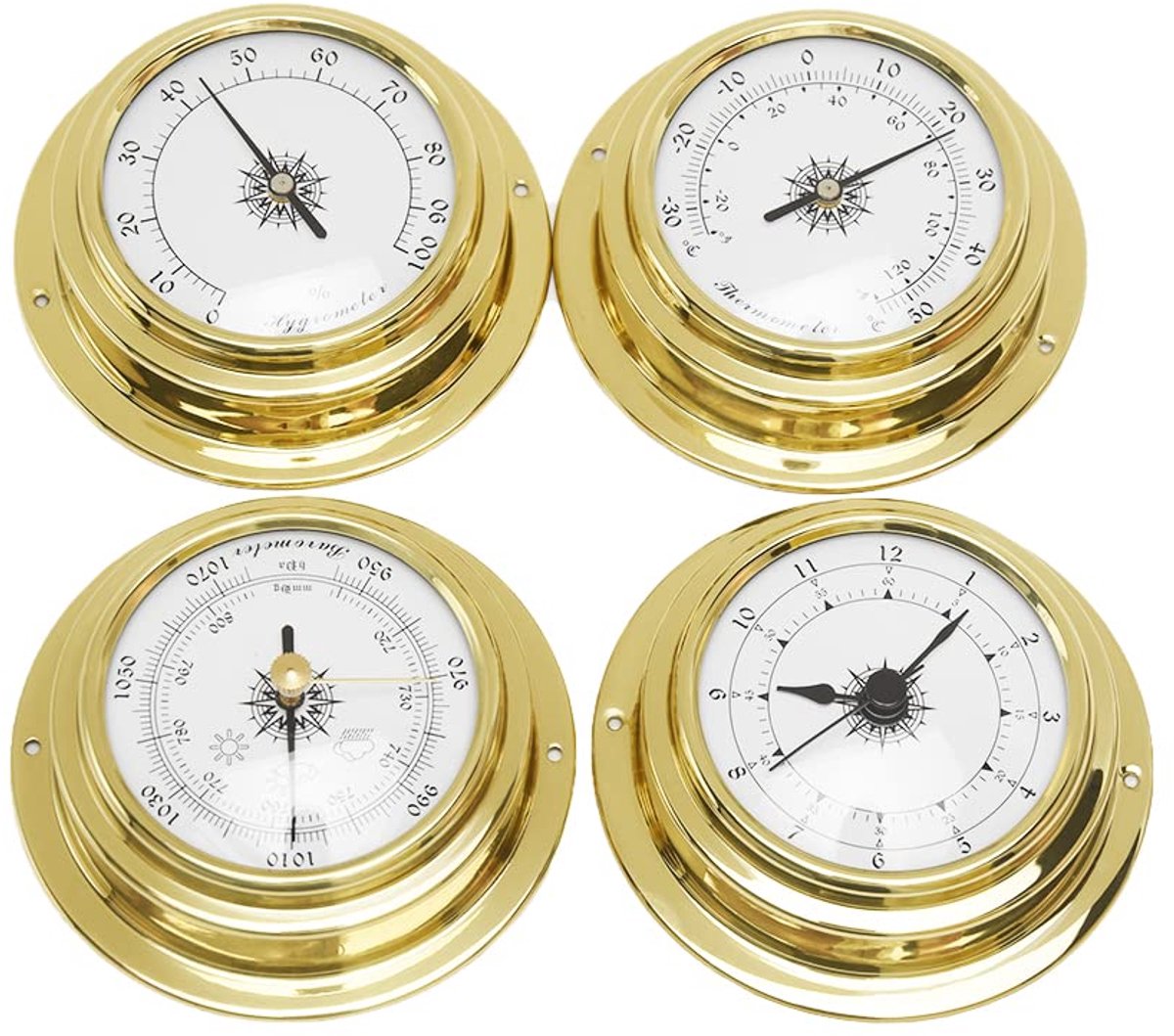 Weerstation set 4-delig - draagbaar marineblauw - barometer, klok, thermometer, hygrometer - nauwkeurige metingen