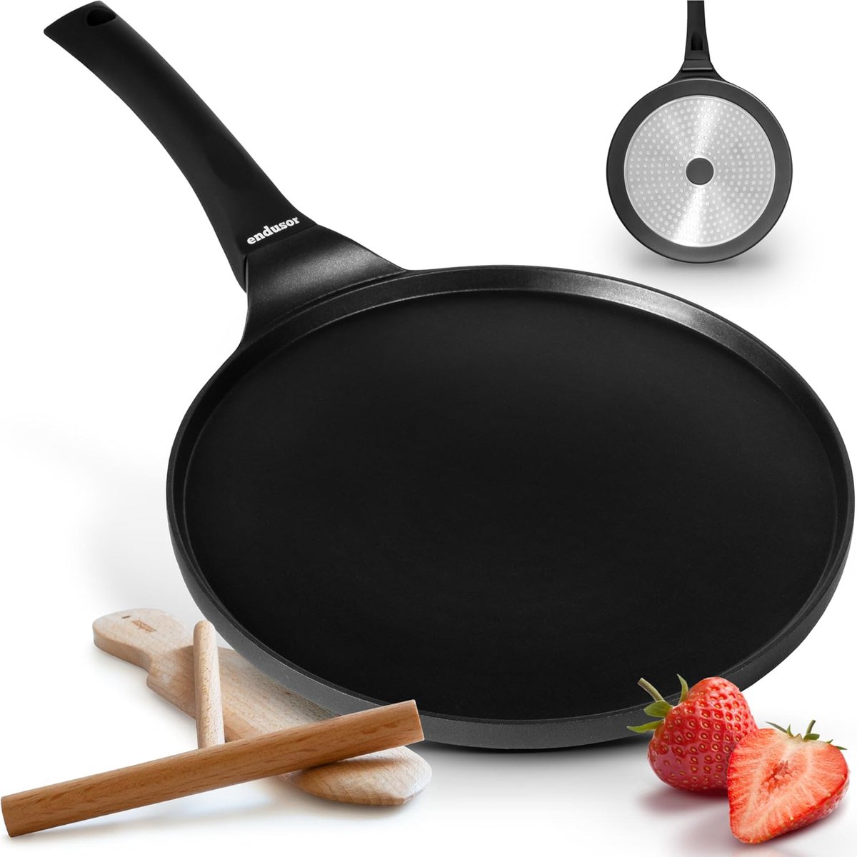 Crepe pan 26 cm - inductiepan - met drievoudige anti-aanbaklaag - inclusief spatula en verdeler