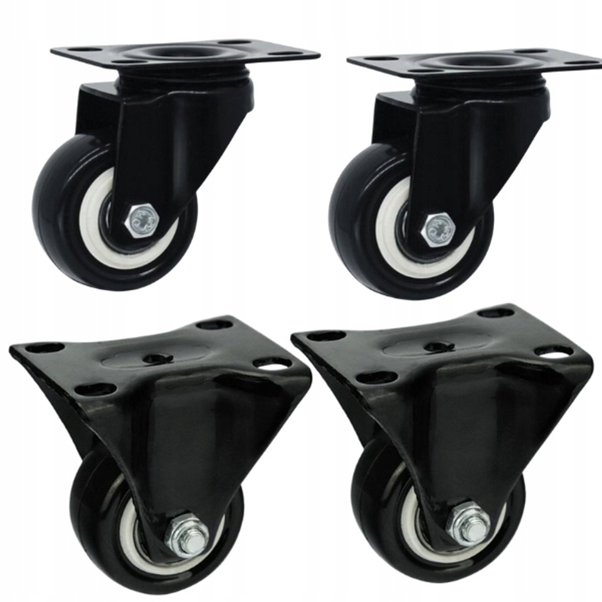 Set van 4 Zwenk- en Zwenkwielen 50mm, 40kg per stuk, PVC, voor meubels