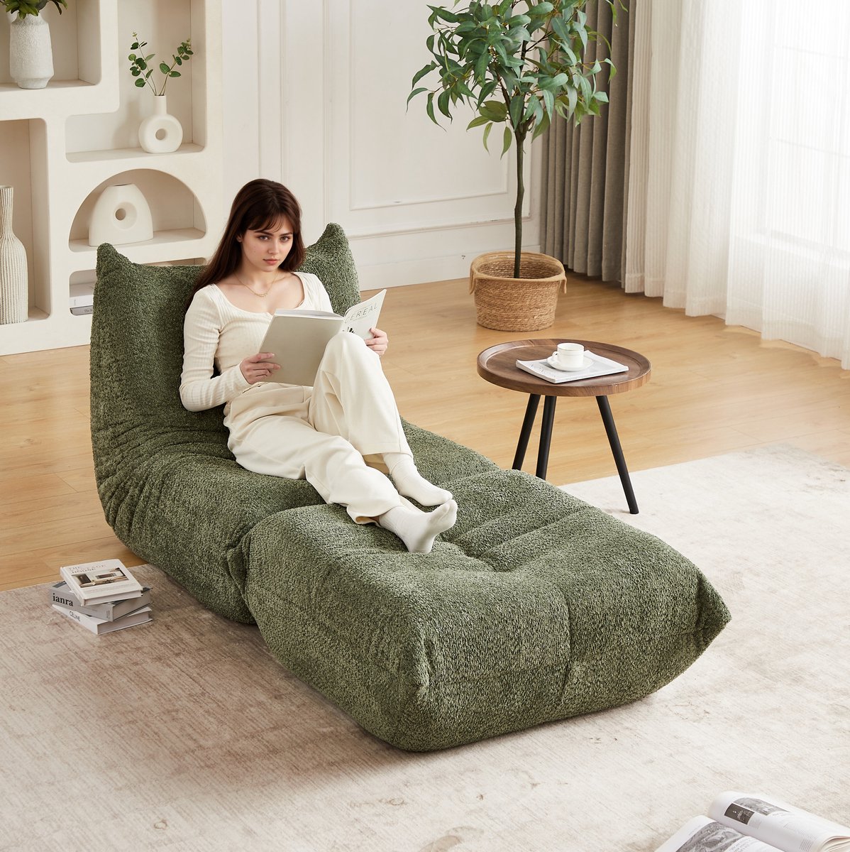 MIVRAY Fauteuil 96 Cm - Zachte Chenille Loungestoel Zonder Armleuningen - Voor Woonkamer, Slaapkamer En Gamekamer - Groen