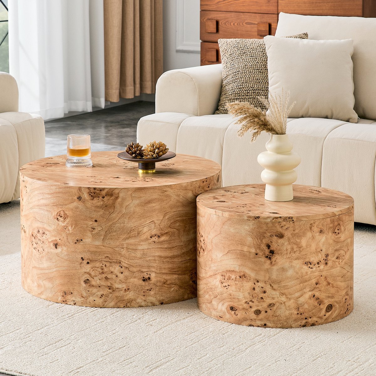 STILVORA Salontafel Set Van 2 – Ronde Houtlook Met Opbergruimte – Voor Woonkamer En Zithoek – MDF – Wood – 62,8 En 44 Cm