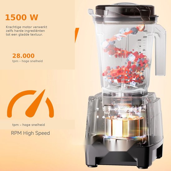 Seth Select Smoothie Blender - 1500W - 2,6L - BPA-vrije Blenderkan - 6 RVS messen - 7 programma's - Zelfreinigend - Zwart van Seth Select — afbeelding 4