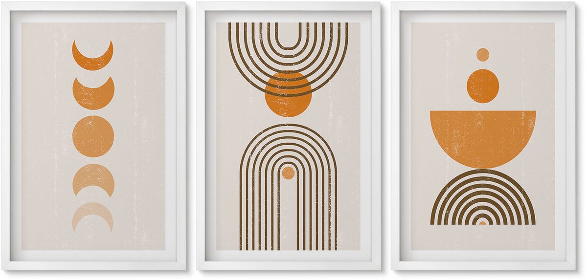 Wallfluent 3-Delige Schilderij Set - Boho Minimalistisch Decoratief Ontwerp - 40 x 60 - Moderne Wanddecoratie - Slaapkamer