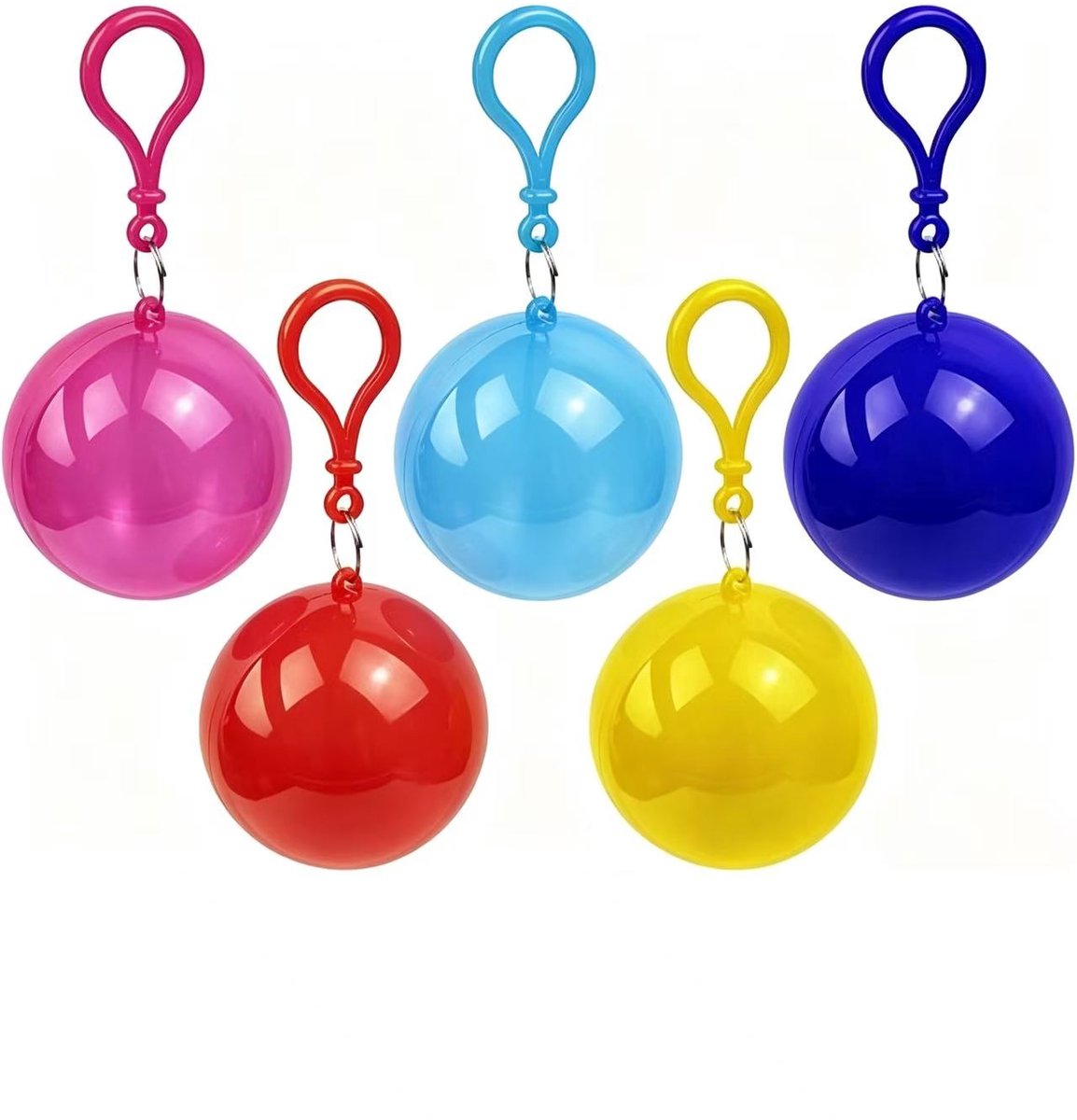 Namajunas - 5 stuks Regenponcho Wegwerp - Regenponcho in opbergbal met sleutelring - Regencape Transparant - Waterdicht - Voor kamperen, buitenactiviteiten en het dagelijks leven - Poncho voor festival - Draagbaar