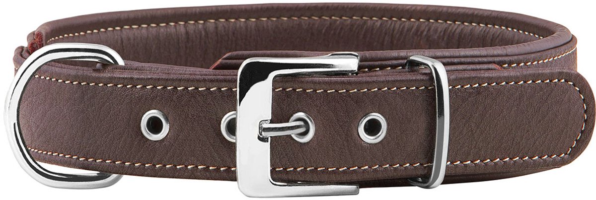 Knuffelwuff zachte echt lederen hondenhalsband Glendale bruin 43-50cm, 4cm