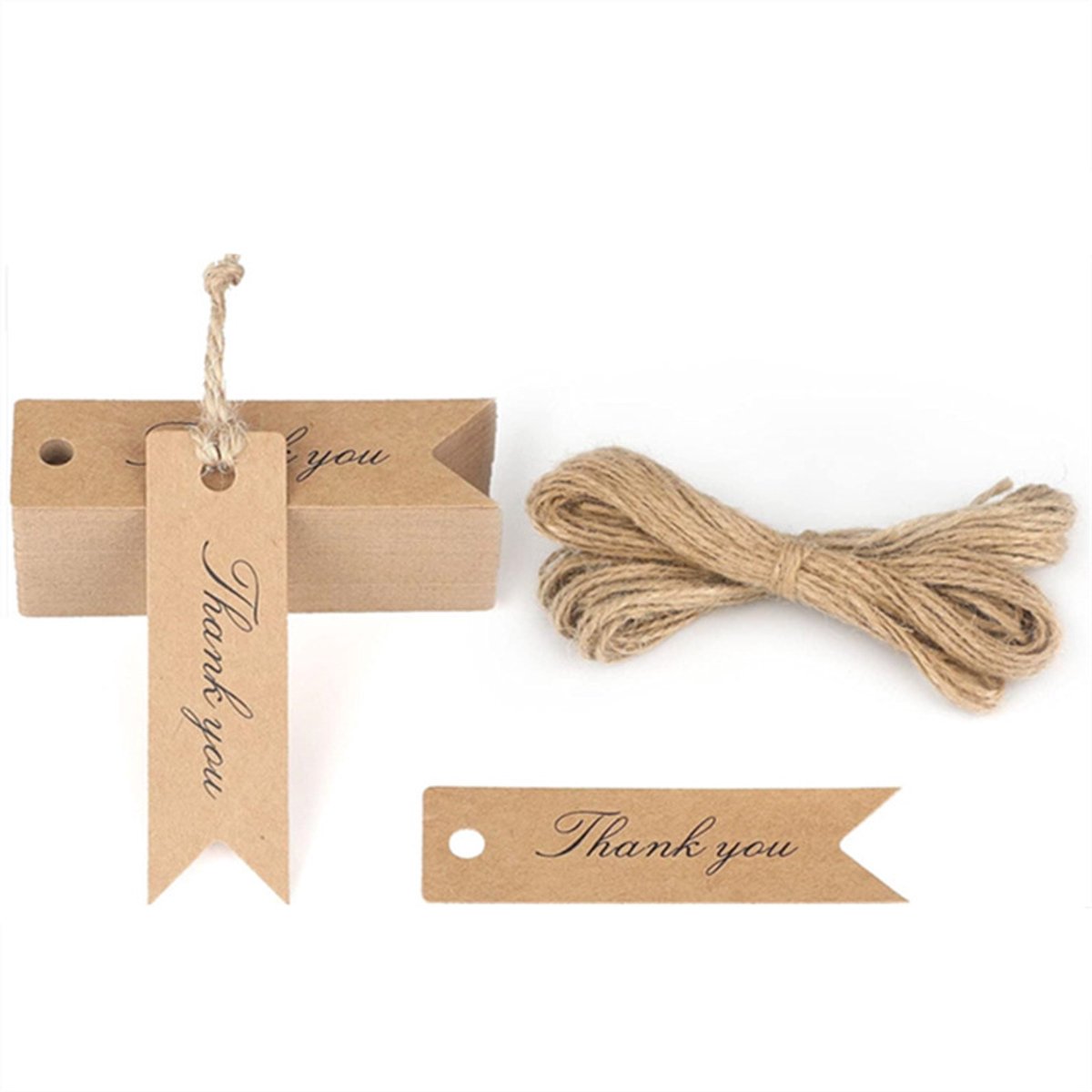 100 cadeaulabels - 7 x 2 cm - Bruine kraftpapieren labels met touwtje - Voor feestcadeautjes, kerstdecoraties